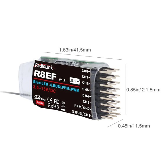 Wholesale Radiolink R8EF 2.4Ghz 8 Channels RC Support S-Bus/PPM/PWM Signal for 8CH T8FB T8S RC RC Car Boat Airplane